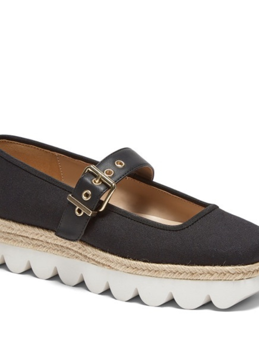 Silent D Sporty Black Mary Jane Espadrille Platform Shoe with Buckle